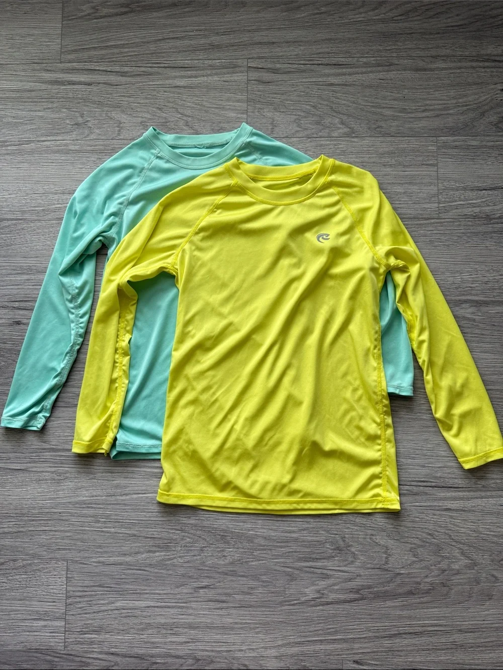 Kids Neon Yellow & Teal Rashguard Swim Shirt Bundle - Size 10 / L